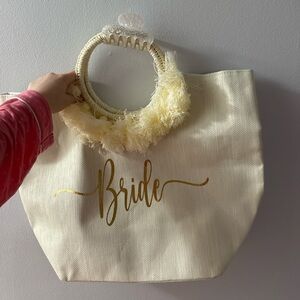 Francesca's Collections Cream Tote with Gold 'Bride' Design